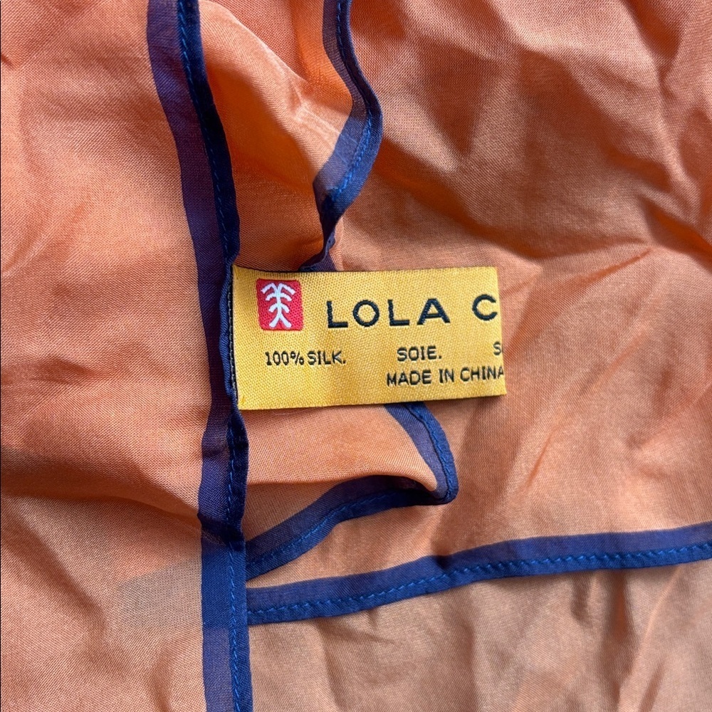 Lola Cheng | 100% Silk Scarf in Orange with Purple Edging - Picture 4 of 6